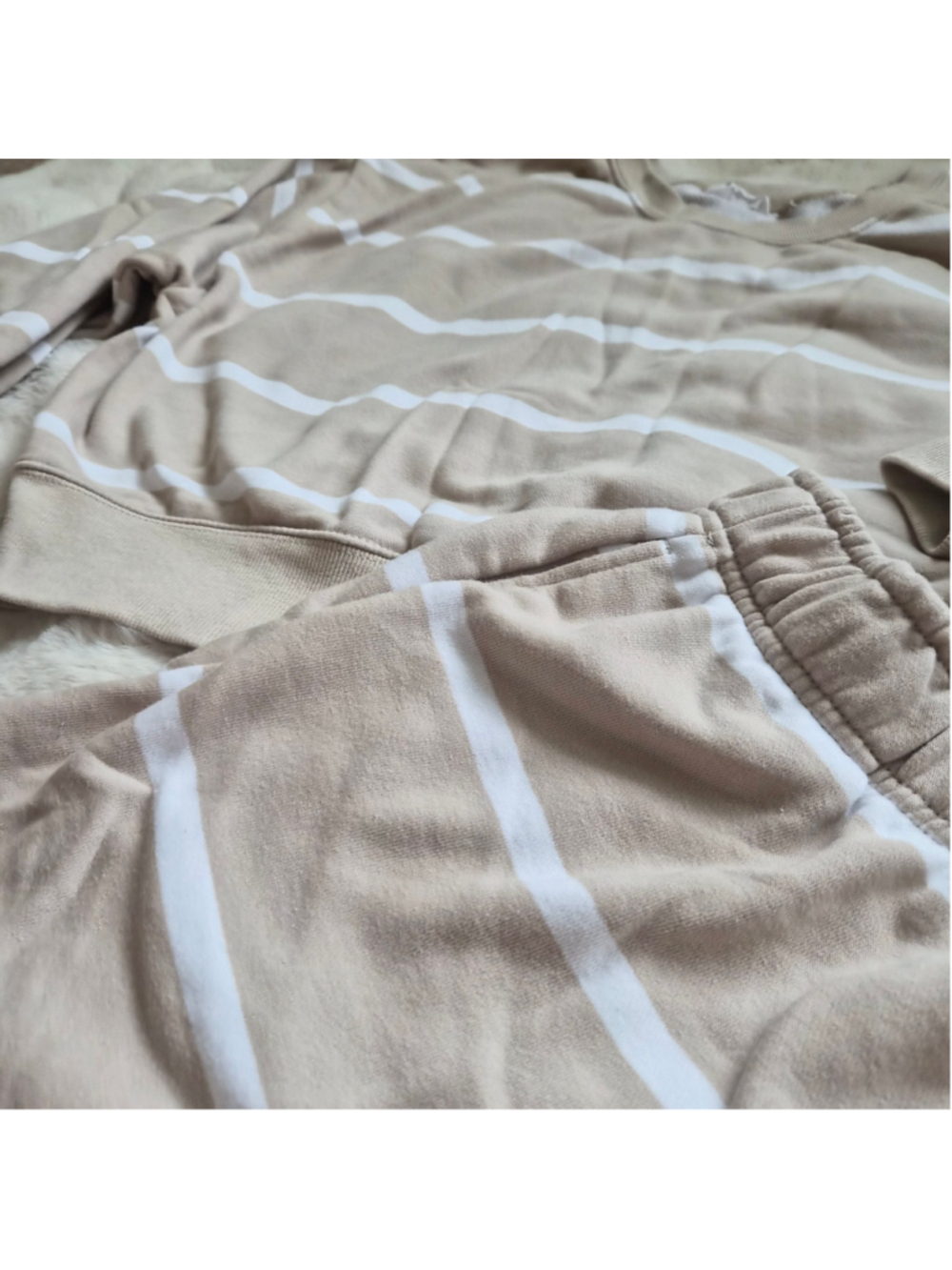 Women's Jockey Striped Pajama Set Beige White XL